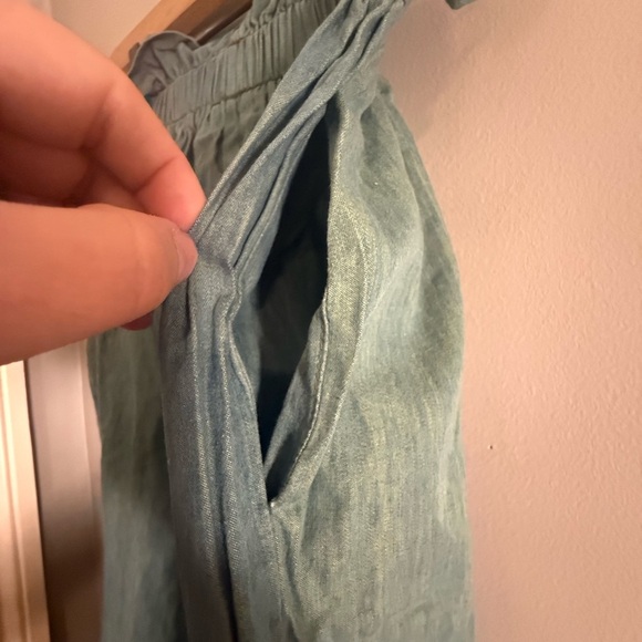 Highlight Sage Green Linen Paperbag Waist Cropped Wide-Leg Pants M - Picture 2 of 10